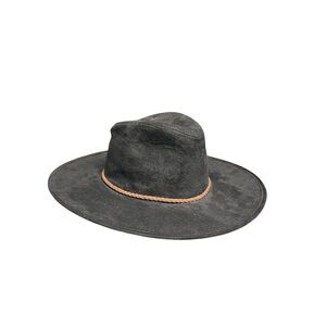 🖤 Unisex Black Suede Leather Wide Brim Fedora Hat | Braided Band | Boho Western